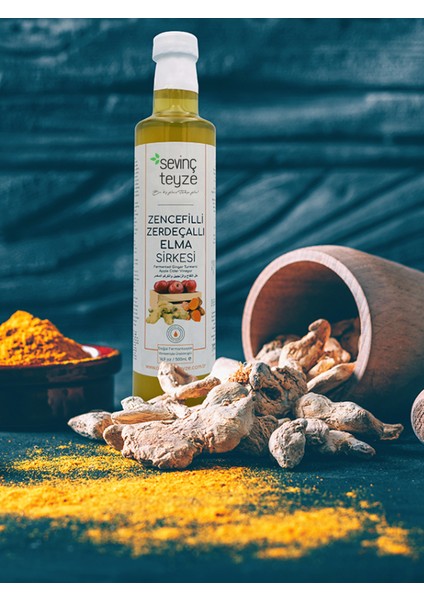 Doğal Fermantasyon Zerdeçallı-Zencefilli Elma Sirkesi, Zingiber-Tumeric Apple 500ML.