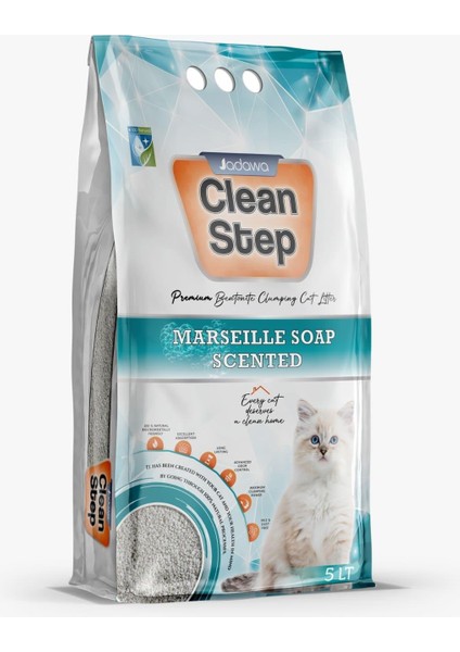 Clean Step Marseille Soap Marsilya Sabun Kokulu Topaklanan Ince Tane Bentonit Kedi Kumu 5 Litre