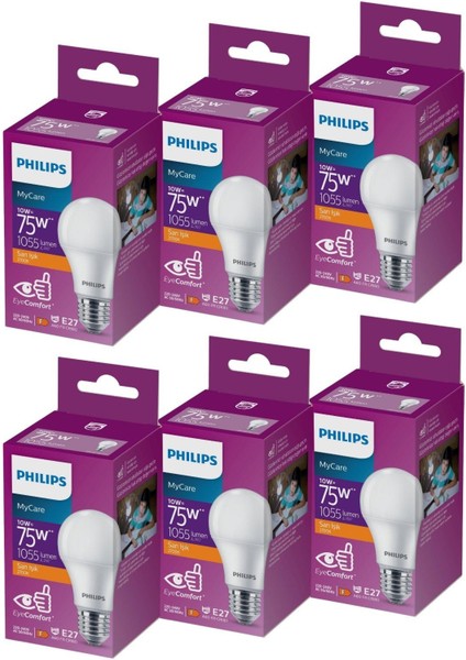 LED 10-75W Ampul 2700K Sarı Işık 6'lı