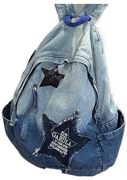 Degrade Denim Vintage Öğrenci Sırt Çantası (Yurt Dışından)