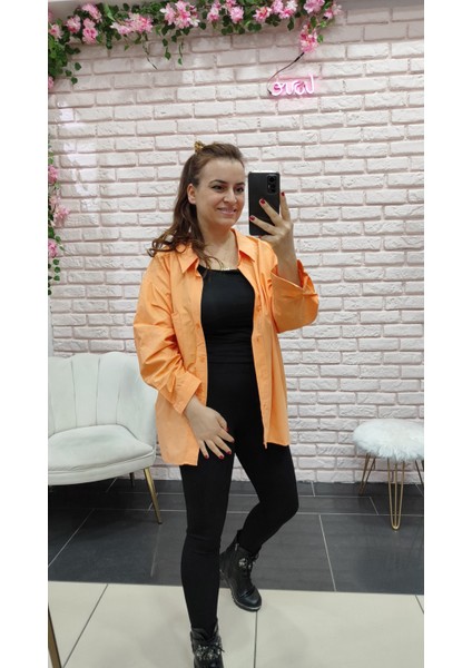 Derin Boutique Kadın Poplin Kumaş Düşük Omuzlu Oversize Gömlek