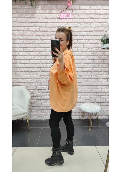 Derin Boutique Kadın Poplin Kumaş Düşük Omuzlu Oversize Gömlek