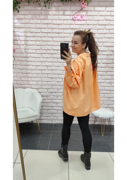 Derin Boutique Kadın Poplin Kumaş Düşük Omuzlu Oversize Gömlek