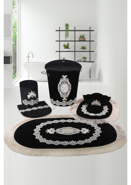 Exclusive Siyah 6'lı Set | 3'lü Banyo Kirli Çamaşır Sepeti & 3'lü Banyo Paspası Seti