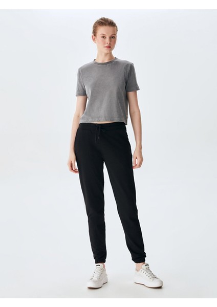 KadınSoluk Efektli Koyu Grı T-shırt