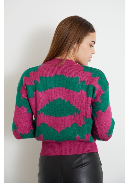 Desenli Crop Kazak-Fuşya modelleri