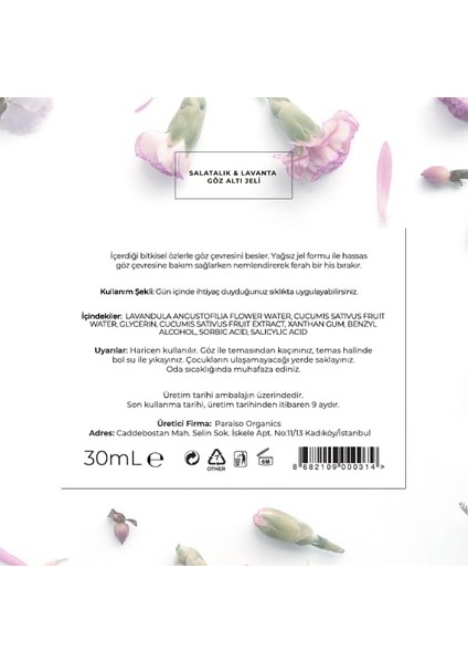 Salatalık & Lavanta Göz Altı Jeli 30 Ml