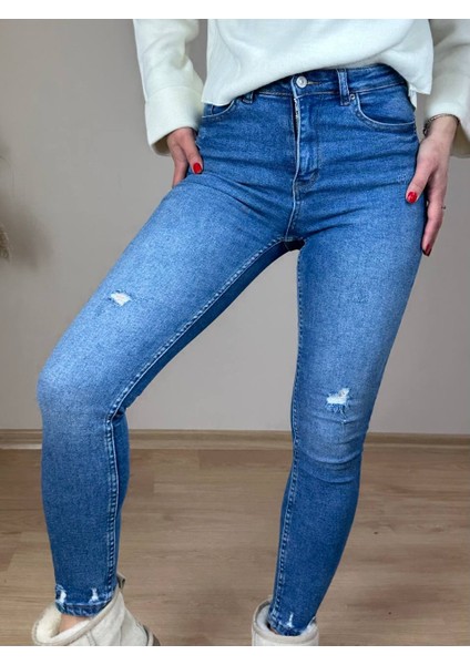 Lacivert Yüksek Bel Küçük Lazerli Skinny Jean fiyatları