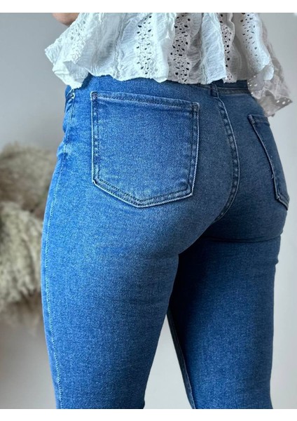 Lacivert Yüksek Bel Küçük Lazerli Skinny Jean indirimleri