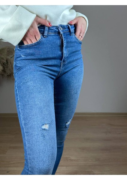 Lacivert Yüksek Bel Küçük Lazerli Skinny Jean modelleri