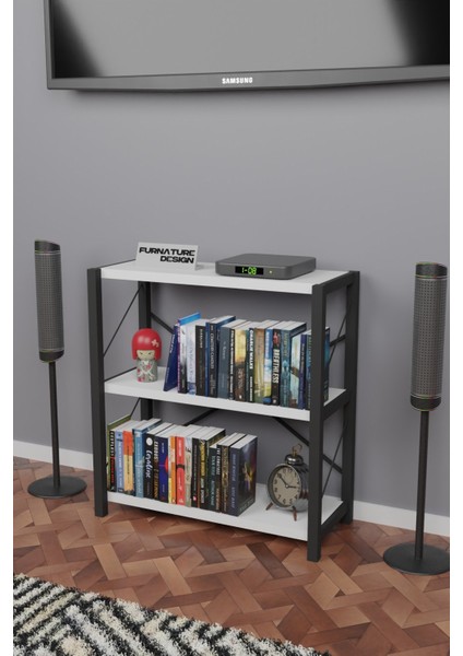 Metal Kitaplık 3 Raflı Dekoratif Kitaplık Tv Ünitesi Raf Beyaz fiyatları