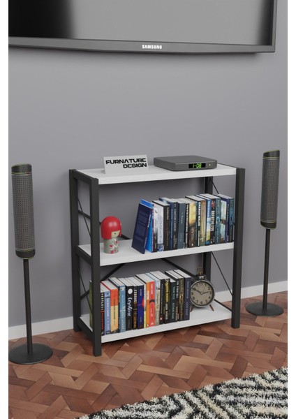 Metal Kitaplık 3 Raflı Dekoratif Kitaplık Tv Ünitesi Raf Beyaz modelleri