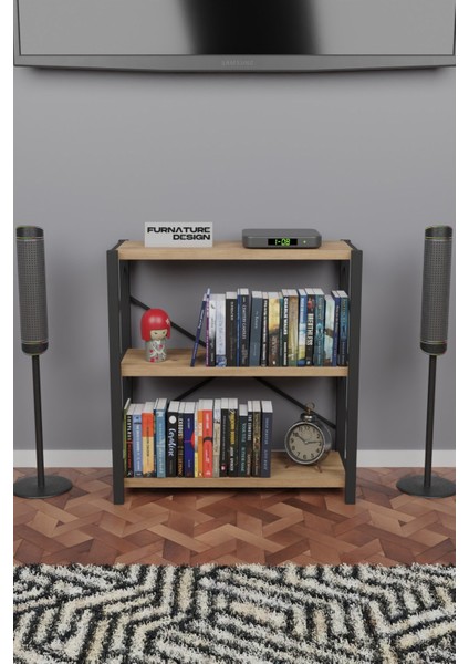 Metal Kitaplık 3 Raflı Dekoratif Kitaplık Tv Ünitesi Raf Atlantik Çam fiyatları