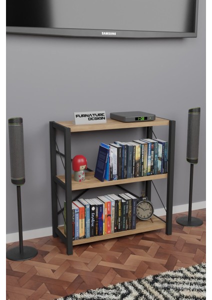 Metal Kitaplık 3 Raflı Dekoratif Kitaplık Tv Ünitesi Raf Atlantik Çam modelleri