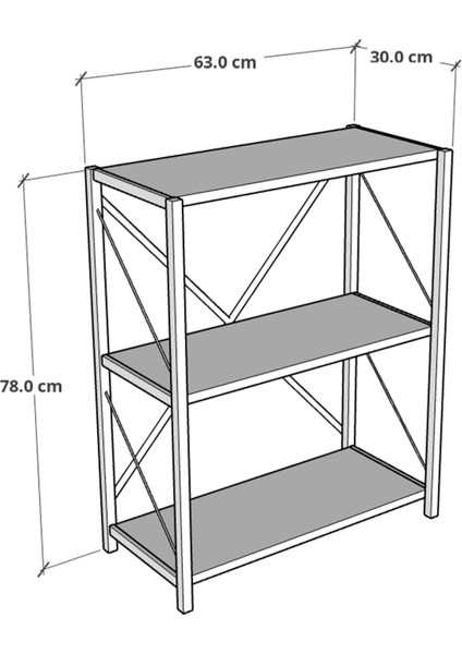 Metal Kitaplık 3 Raflı Dekoratif Kitaplık Tv Ünitesi Raf Atlantik Çam fırsatları