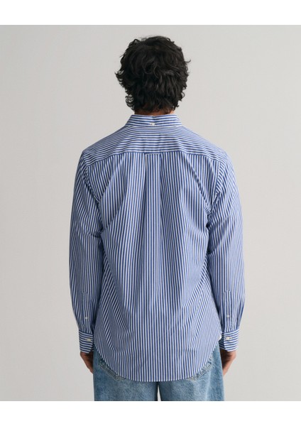 Erkek Mavi Regular Fit Düğmeli Yaka Çizgili Gömlek 3000130.436 fiyatları