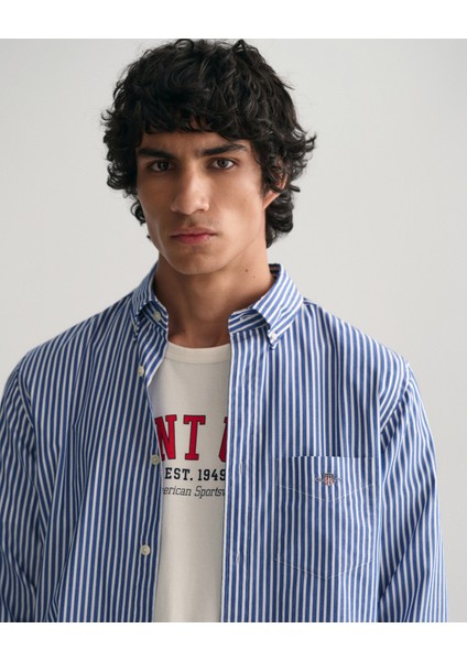 Erkek Mavi Regular Fit Düğmeli Yaka Çizgili Gömlek 3000130.436 fırsatları