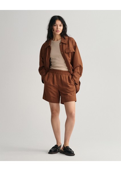 Kadın Kahverengi Relaxed Fit Keten Şort 4020061.229