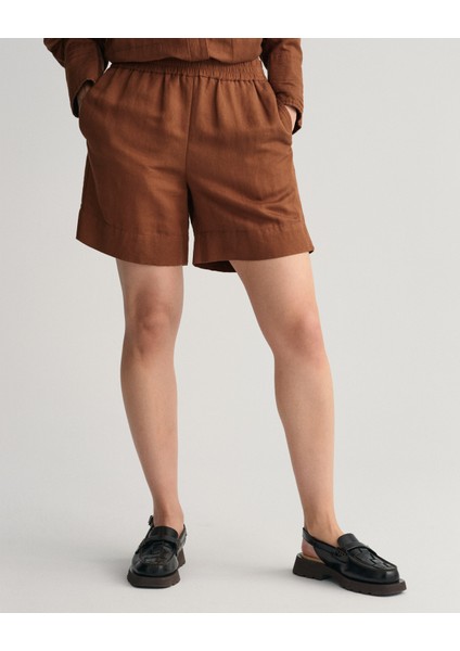 Kadın Kahverengi Relaxed Fit Keten Şort 4020061.229