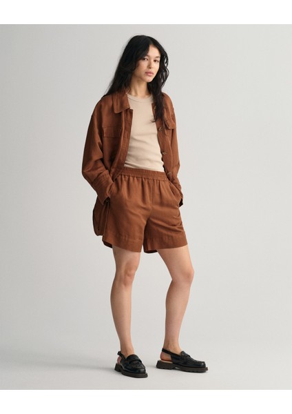 Kadın Kahverengi Relaxed Fit Keten Şort 4020061.229