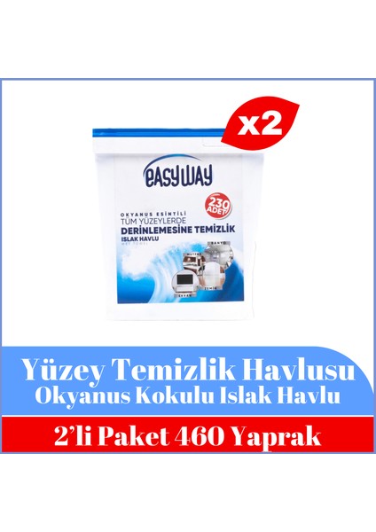 Okyanus Esintili Kokulu - Yüzey Temizlik Havlusu 2li Fırsat Paketi - 230 Yaprak x 2 Adet