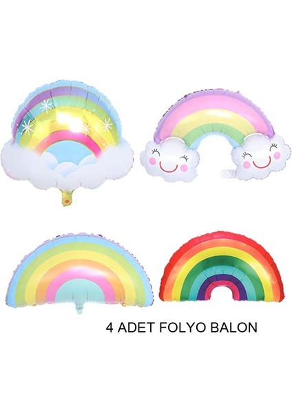 Rainbow Bulutlar ve Gökkuşağı Şeklinde Folyo Balonlar Multi Renkli 4 Adet Hawa