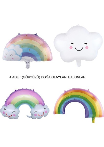 Rainbow Gökkuşağı ve Bulut Şeklinde Gökyüzü Doğa Olayları Folyo Balon 4 Adet Hawa