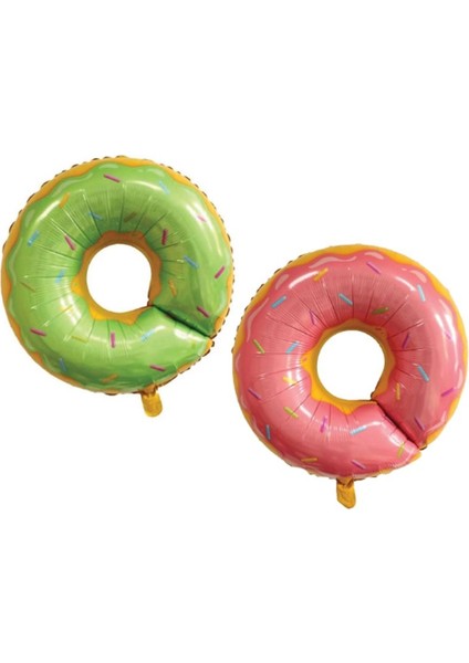 Green Pink Yeşil ve Pembe Renk Donut Şeklinde Folyo Balon 86 x 86 cm 2 Adet Hawa