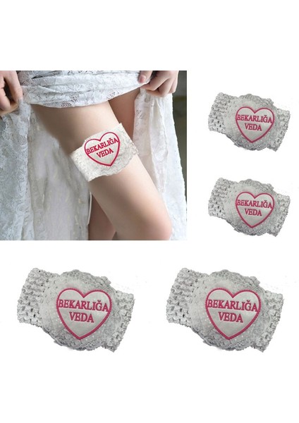 Beyaz Renkli Bekarlığa Veda Yazılı Bride To Be Bacak Bandı 5 Adet