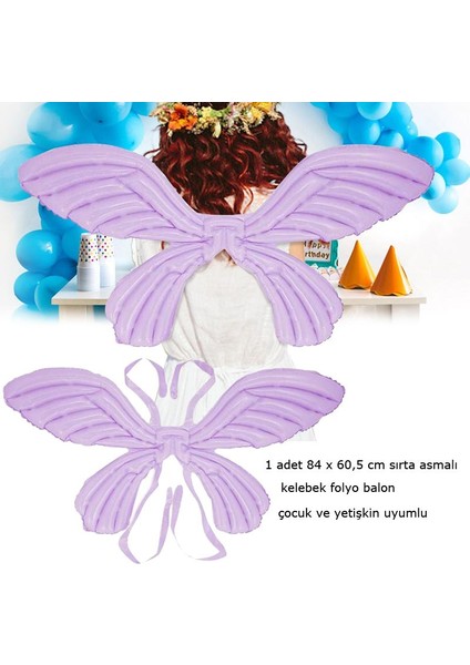 Kelebek Kanadı Şekilli Folyo Balon Mor Renk 84 x 60,5 cm 1 Adet Hawahallow