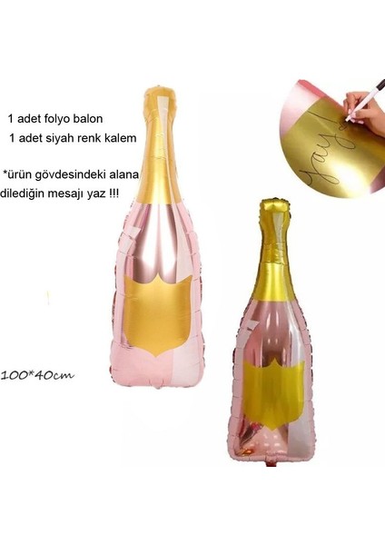 Kalemli Mesaj Yazılabilen Içecek Şişesi Şeklinde Folyo Balon Rose Gold Renk 100X40 cm 1 Adet Bride