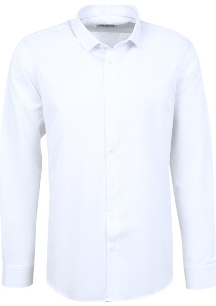 Slim Fit Klasik Yaka Armürlü Beyaz Erkek Gömlek GM2024700348