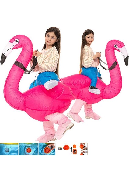 Şişme Maskot Flamingo Kostümü Pilli Flamingo Kıyafeti Çocuk (5-11 Yaş )Hallowhawai