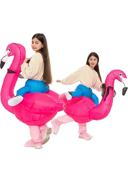 Şişme Maskot Flamingo Kostümü Pilli Flamingo Kıyafeti Çocuk (5-11 Yaş )Hallowhawai