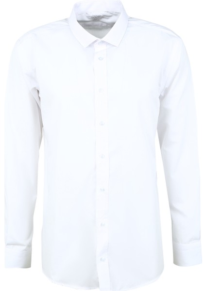 Slim Fit Klasik Yaka Düz Beyaz Erkek Gömlek GM1007100526