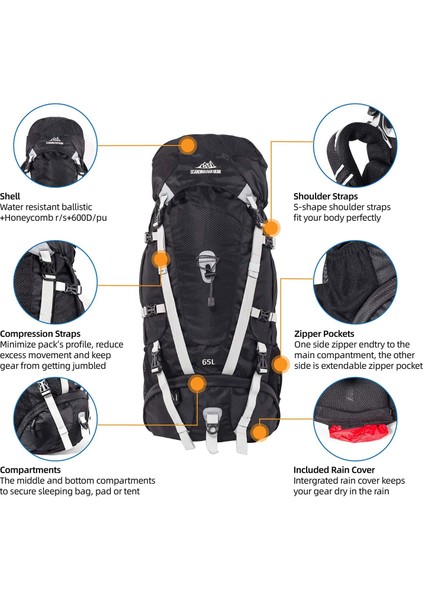 Quickup Hiking Sırt Çantası 65 Litre-Siyah modelleri