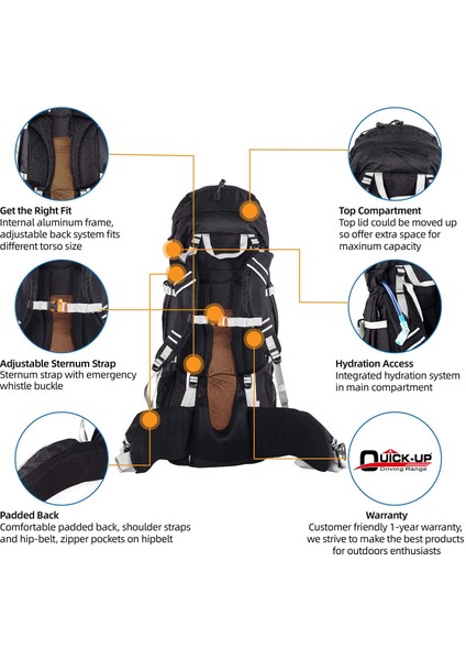 Quickup Hiking Sırt Çantası 65 Litre-Siyah fırsatları