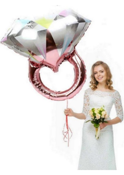 Rose Gold Renk Tektaş Yüzük Şeklinde Folyo Balon 84X54 cm 1 Adet Bride