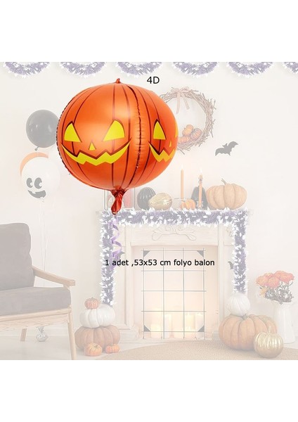 4d Dört Boyutlu Halloween Balkabağı 53X53 cm Folyo Balon 1 Adet