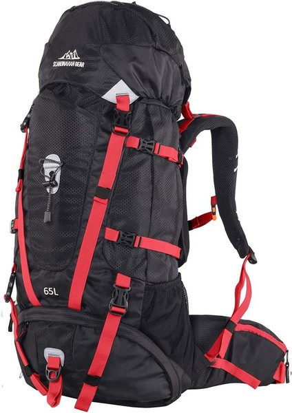 Quickup Hiking Sırt Çantası 65 Litre- Siyah-Kırmızı