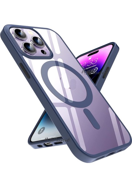 Apple Iphone 15 Pro Max Kılıf Kamera Çıkıntılı Korumalı Krom Çerçeveli Magsafe Şarj Destekli Renkli Hassas Butonlu Şeffaf Kapak