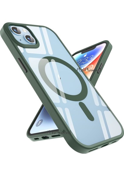 Apple Iphone 15 Kılıf Kamera Çıkıntılı Korumalı Krom Çerçeveli Magsafe Şarj Destekli Renkli Hassas Butonlu Şeffaf Kapak
