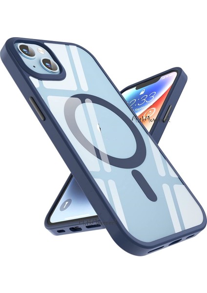 Apple Iphone 15 Kılıf Kamera Çıkıntılı Korumalı Krom Çerçeveli Magsafe Şarj Destekli Renkli Hassas Butonlu Şeffaf Kapak