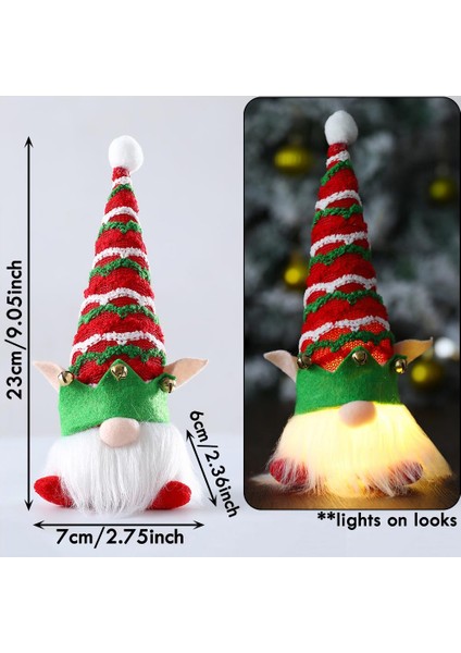 Mini Elf Yeşil Şapka Mini Elf Green Hat Sevimli Peluş LED Işıklı Gnome Elf Bebek Elf Kulakları ile Noel Dekorasyon Noel Ev Noel Ağacı Süsler Navidad Natale Çocuk Oyuncak