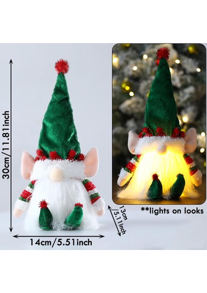 Mini Elf Kırmızı Şapka Elf Green Hat Sevimli Peluş LED Işıklı Gnome Elf Bebek Elf Kulakları ile Noel Dekorasyon Noel Ev Noel Ağacı Süsler Çocuk Oyuncak