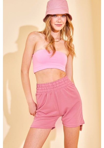 Pudra Pembesi Yüksek Bel Kalın Kemer Şort 2YXK5 46370 50 modelleri