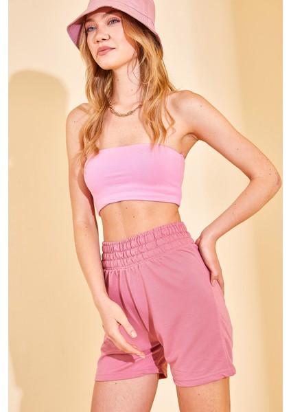 Pudra Pembesi Yüksek Bel Kalın Kemer Şort 2YXK5 46370 50 indirimleri