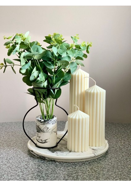 3 'lü Sütun Set Dekoratif Kokulu Doğal Mum % 100 Soya Wax