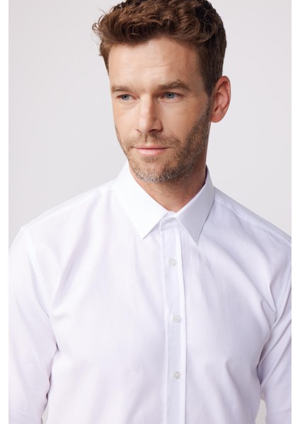 Modern Fit Pamuk Armürlü Premium Erkek Beyaz Gömlek modelleri