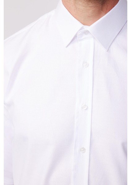 Modern Fit Pamuk Armürlü Premium Erkek Beyaz Gömlek fırsatları